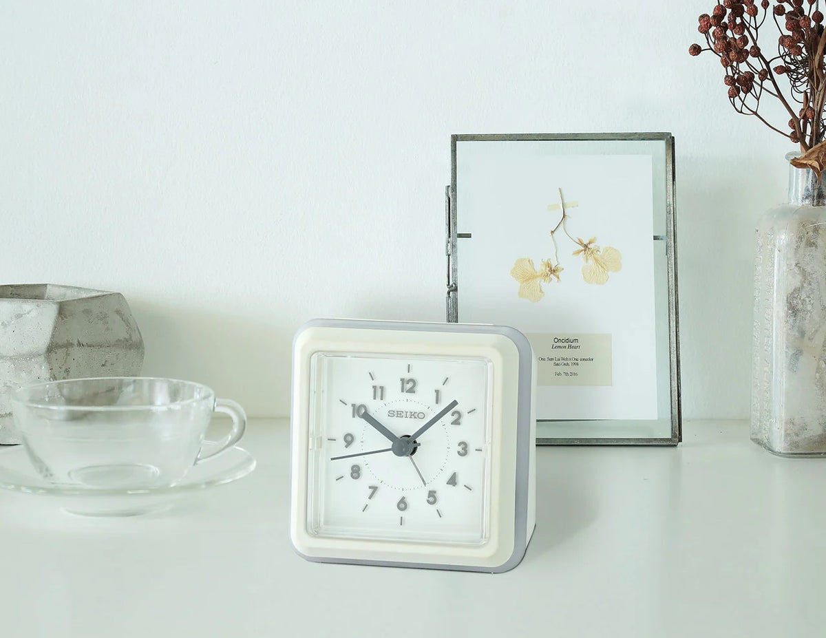 Seiko Ena Bedside White Alarm Clock QHE182W Russell Jewellers