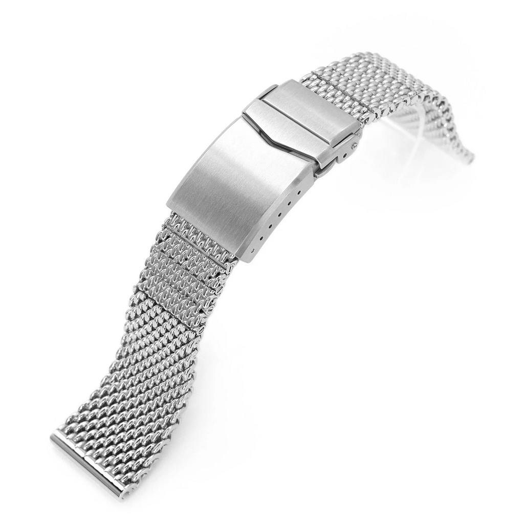 20mm, 22mm Solid End Massy Mesh Band Stainless Steel Watch Bracelet, V-Clasp, Polished