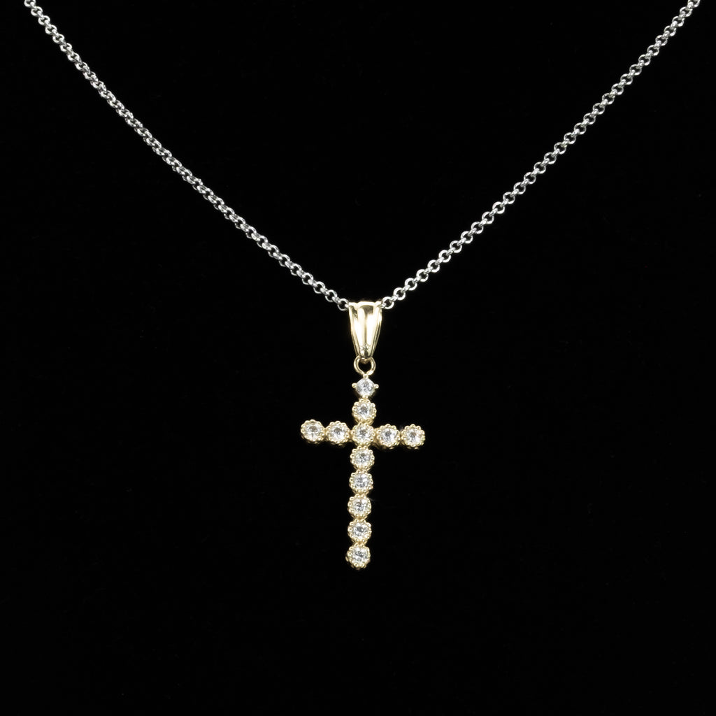 10kt Solid Yellow Gold Cross Pendant with CZ