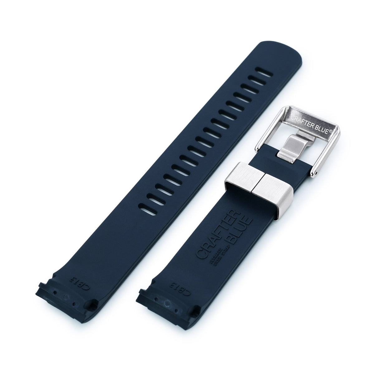 Crafter Blue Navy Blue Rubber Curved Lug Watch Band for Seiko