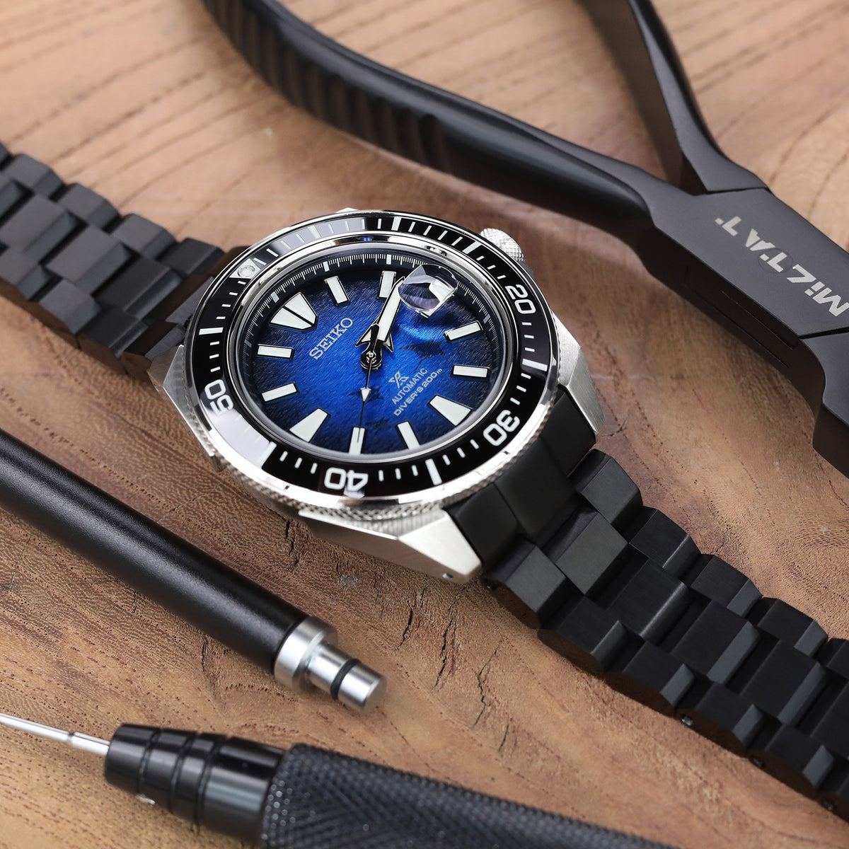 Hexad Watch Band for Seiko Samurai SRPB51, Diamond-like Carbon