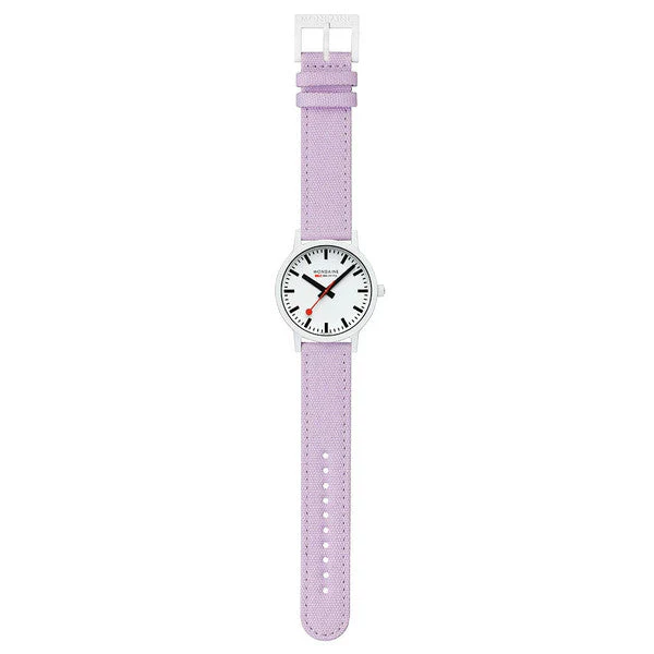 Mondaine Essence Large White Case Lavender Strap Sustainable 41mm