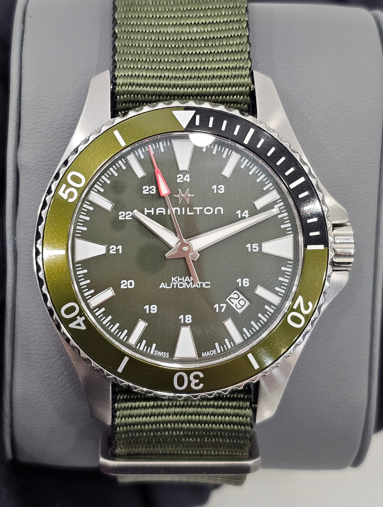 Pre-owned Hamilton Khaki Navy Scuba Green Dial 40mm Automatic H82375961