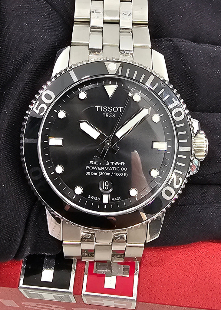 Pre-owned Tissot Sea Star Powermatic 80 Black Dial T120.407.11.051.00