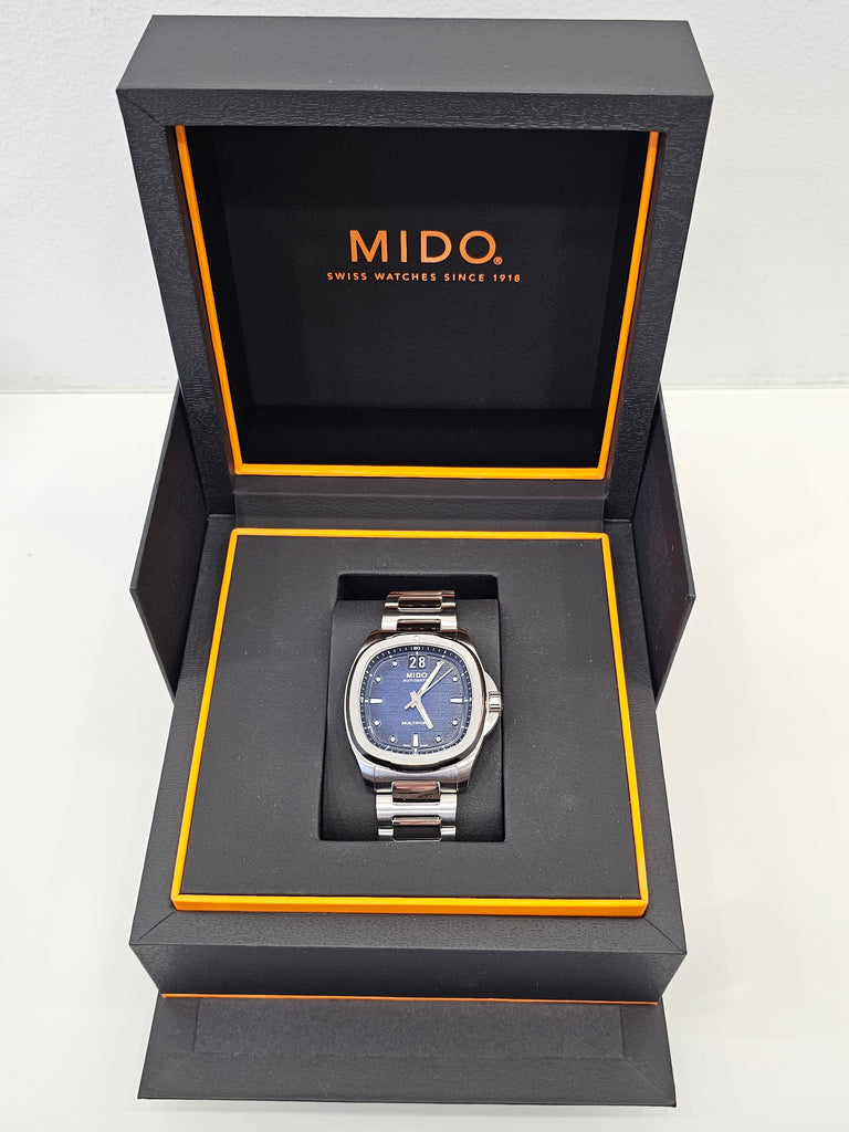 Pre-owned Mido Multifort TV Big Date Blue Dial