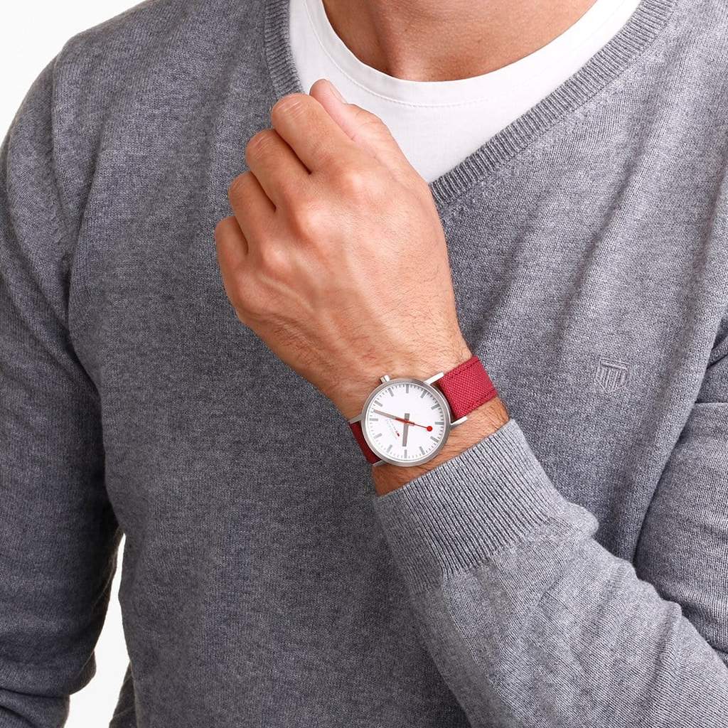 Mondaine Classic Dark Cherry Red Textile 40mm