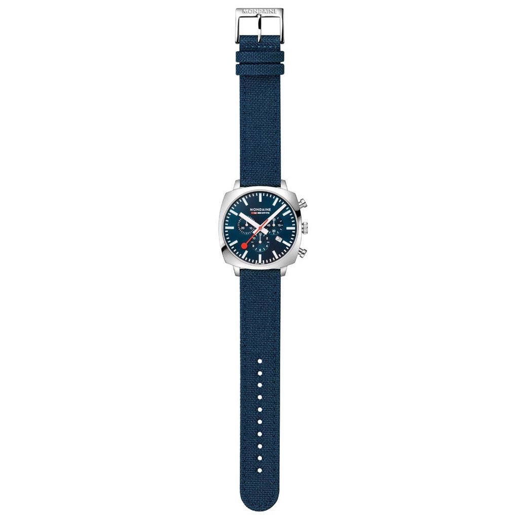 Mondaine Grand Cushion Chronograph Blue 41mm Set