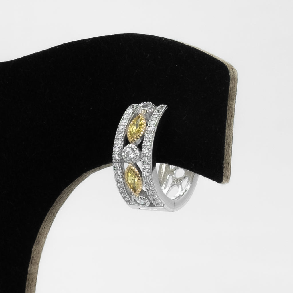 925 Sterling Silver Synthetic Canary Yellow Diamond Earrings with CZ