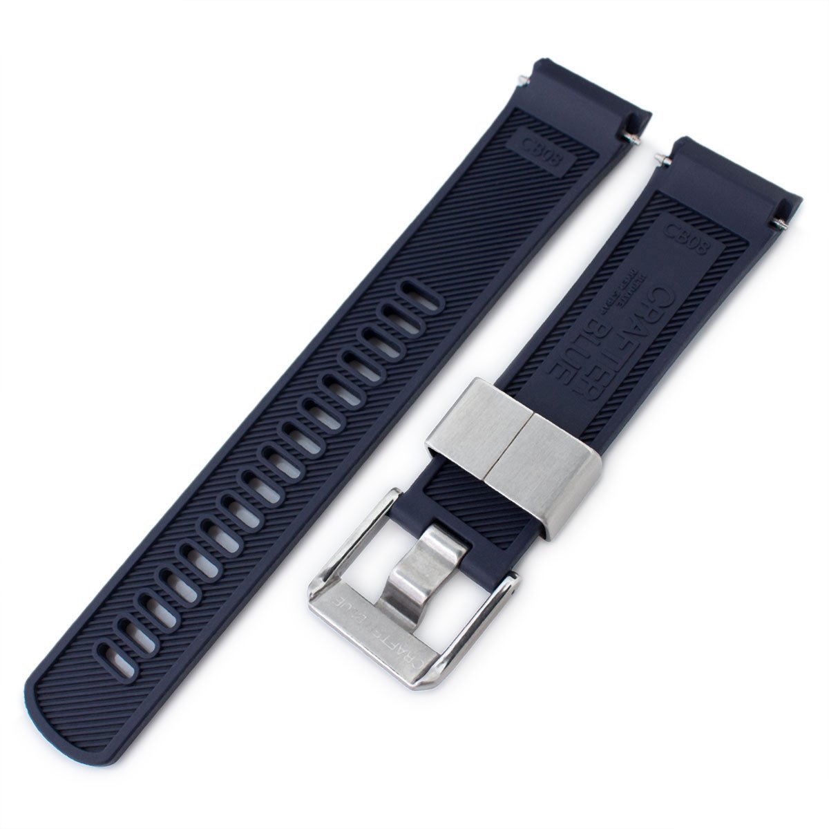 Crafter Blue Navy Blue Rubber Curved Lug Watch Band for Seiko
