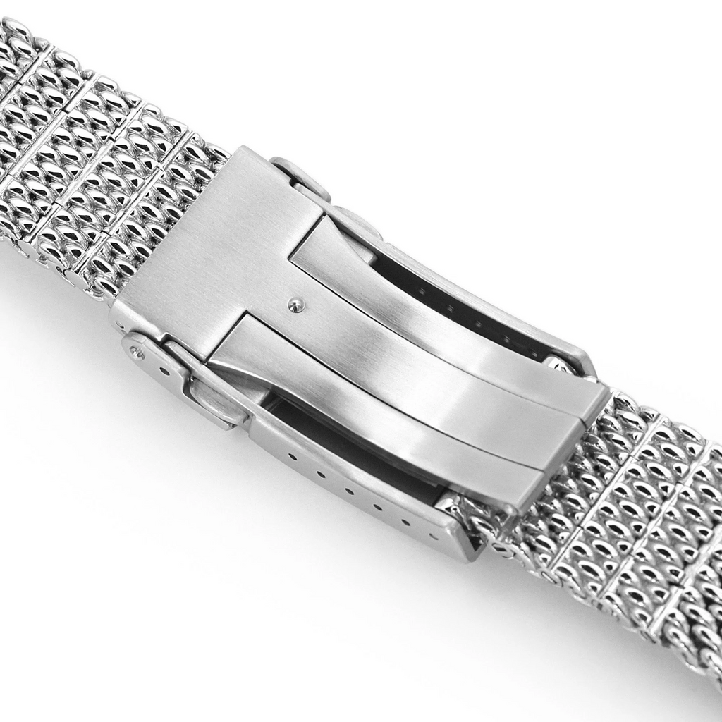 20mm, 22mm Solid End Massy Mesh Band Stainless Steel Watch Bracelet, V-Clasp, Polished
