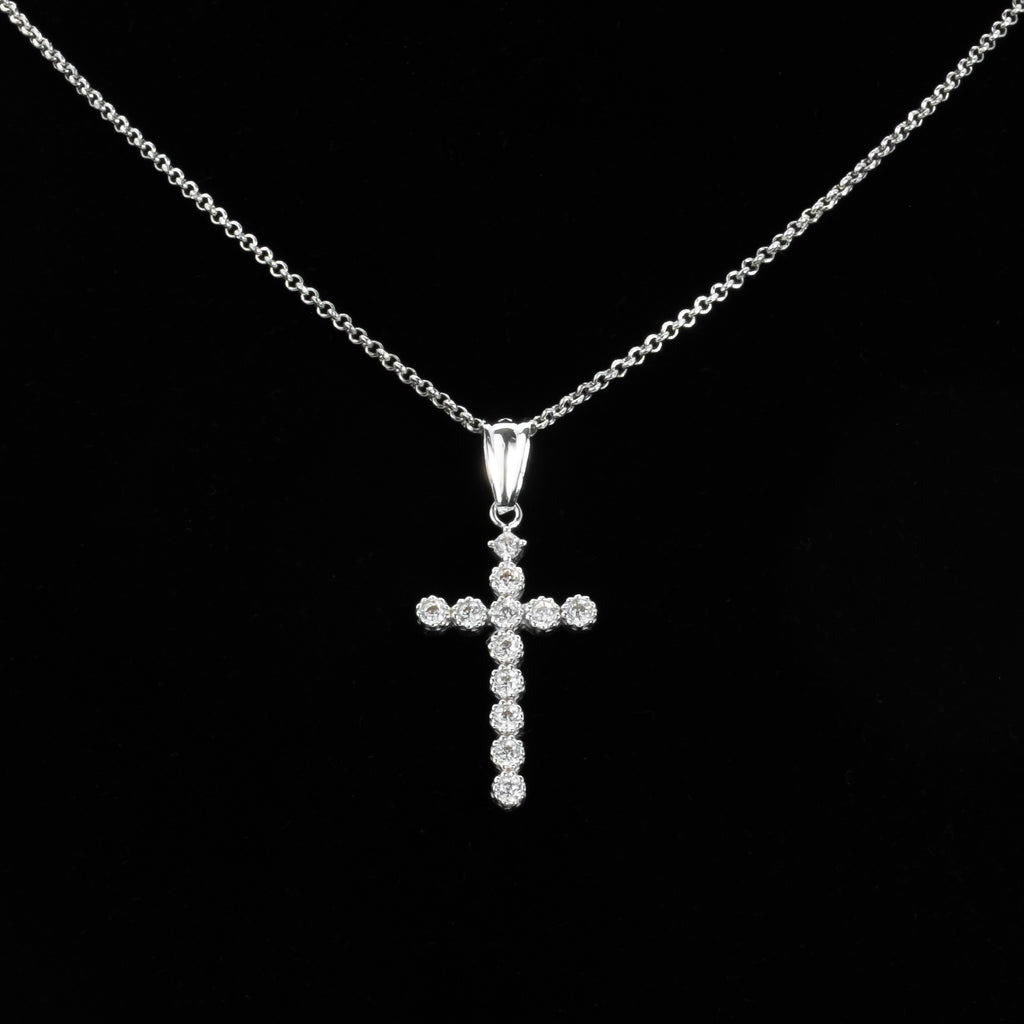 10kt Solid White Gold Cross Pendant with CZ