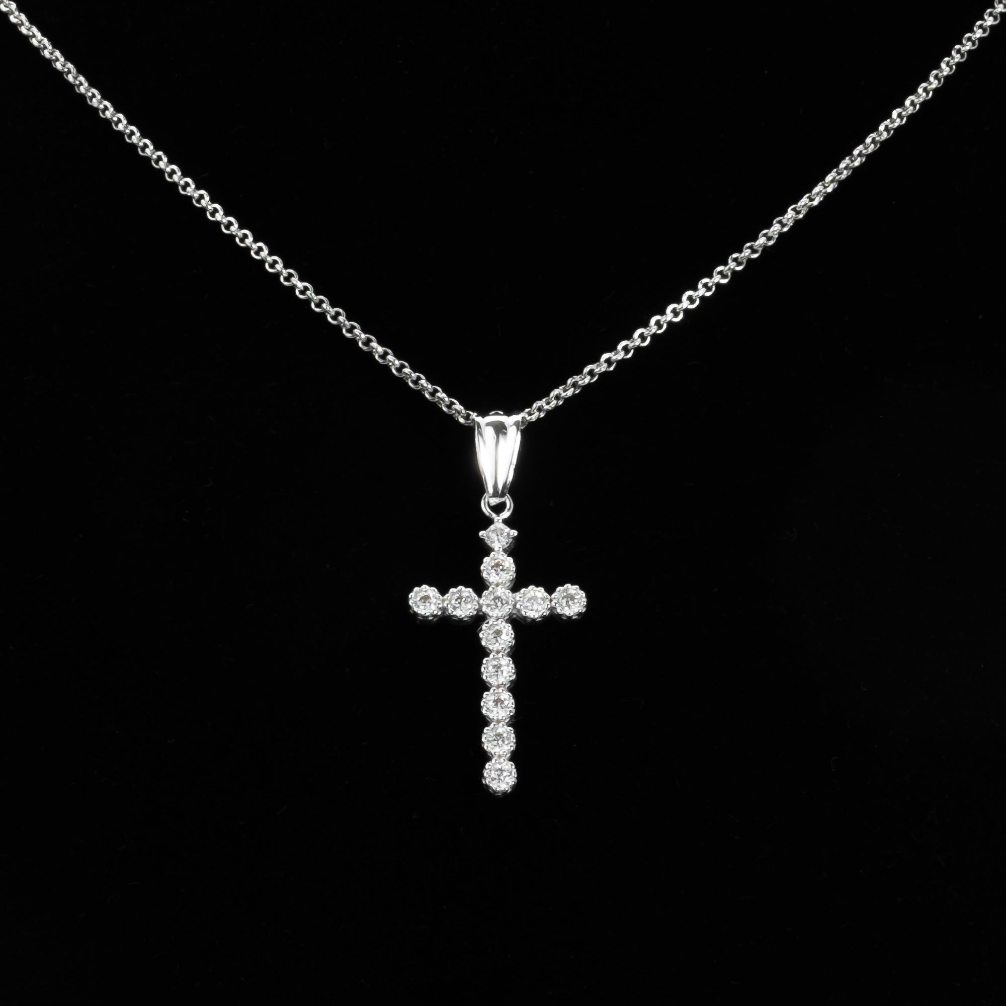 10kt Solid White Gold Cross Pendant with CZ – Russell Jewellers