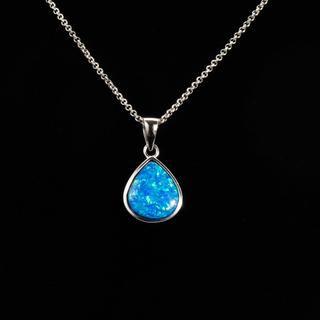 925 Sterling Silver Synthetic Blue Opal Pendant