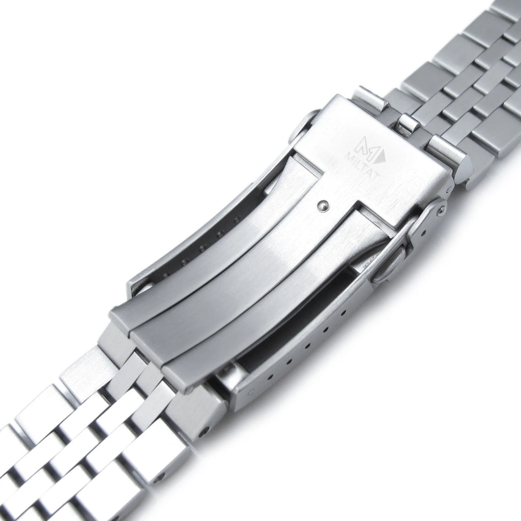 22mm Super-J Louis Watch Band compatible with Seiko 5, 316L Stainless Steel Brushed V-Clasp