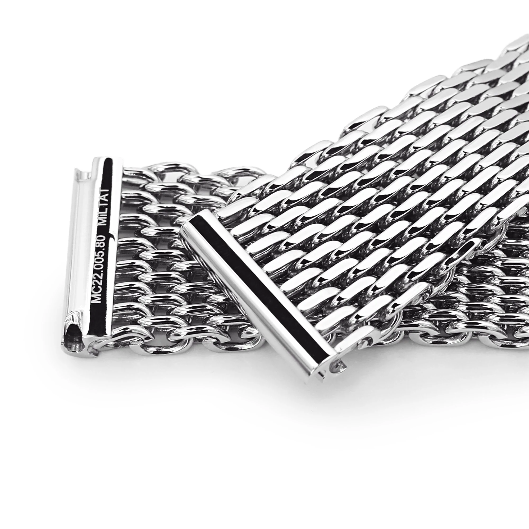 22mm Polished Tapered Winghead SHARK Mesh watch band, V-Clasp