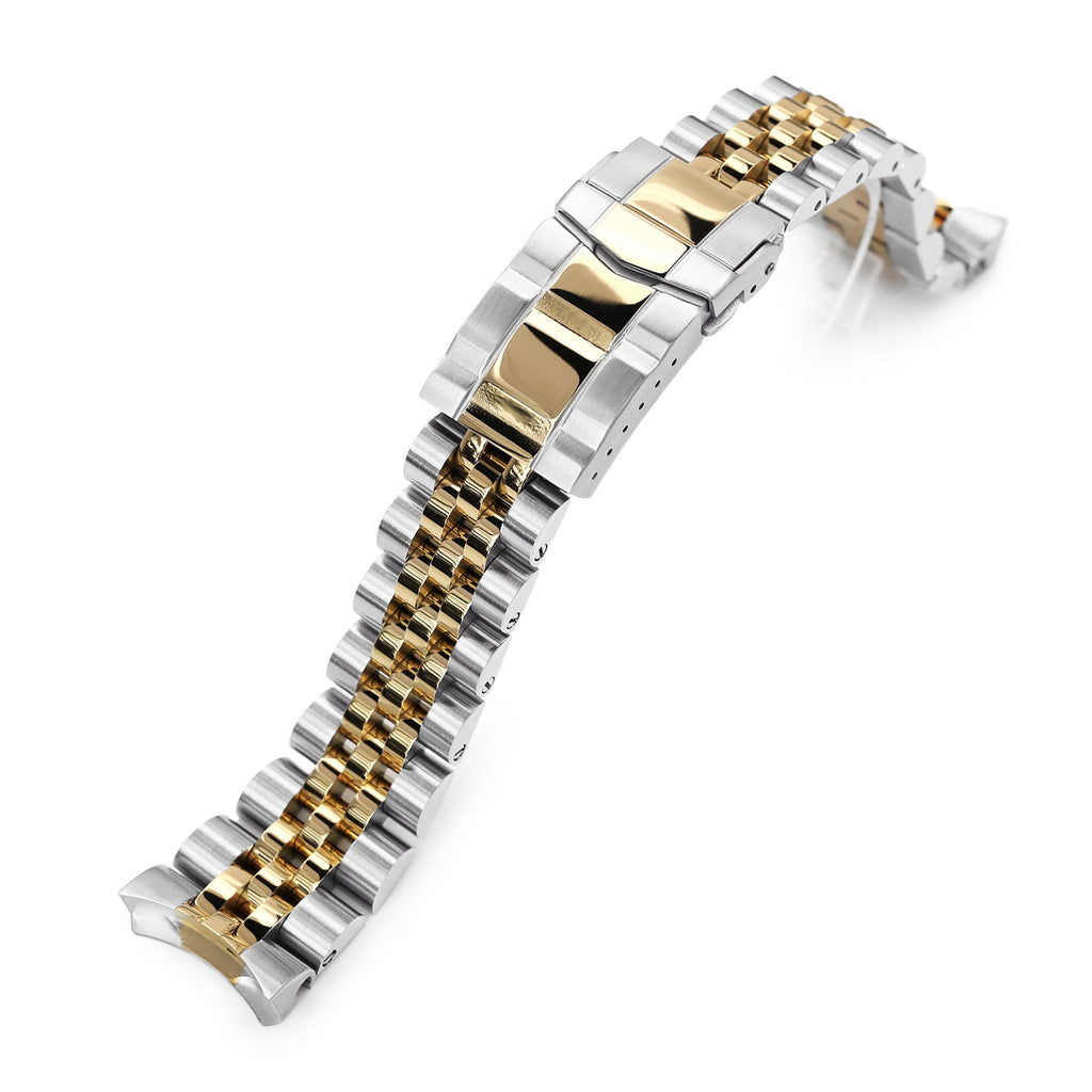 22mm Angus-J Louis JUB Watch Band compatible with Seiko 5, 316L Stainless Steel Two Tone Brushed with IP Gold Center SUB Clasp