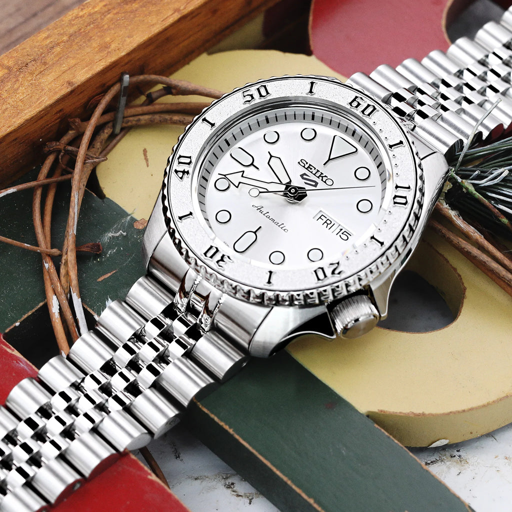 22mm Super-J Louis Watch Band compatible with Seiko 5, 316L Stainless Steel Brushed V-Clasp