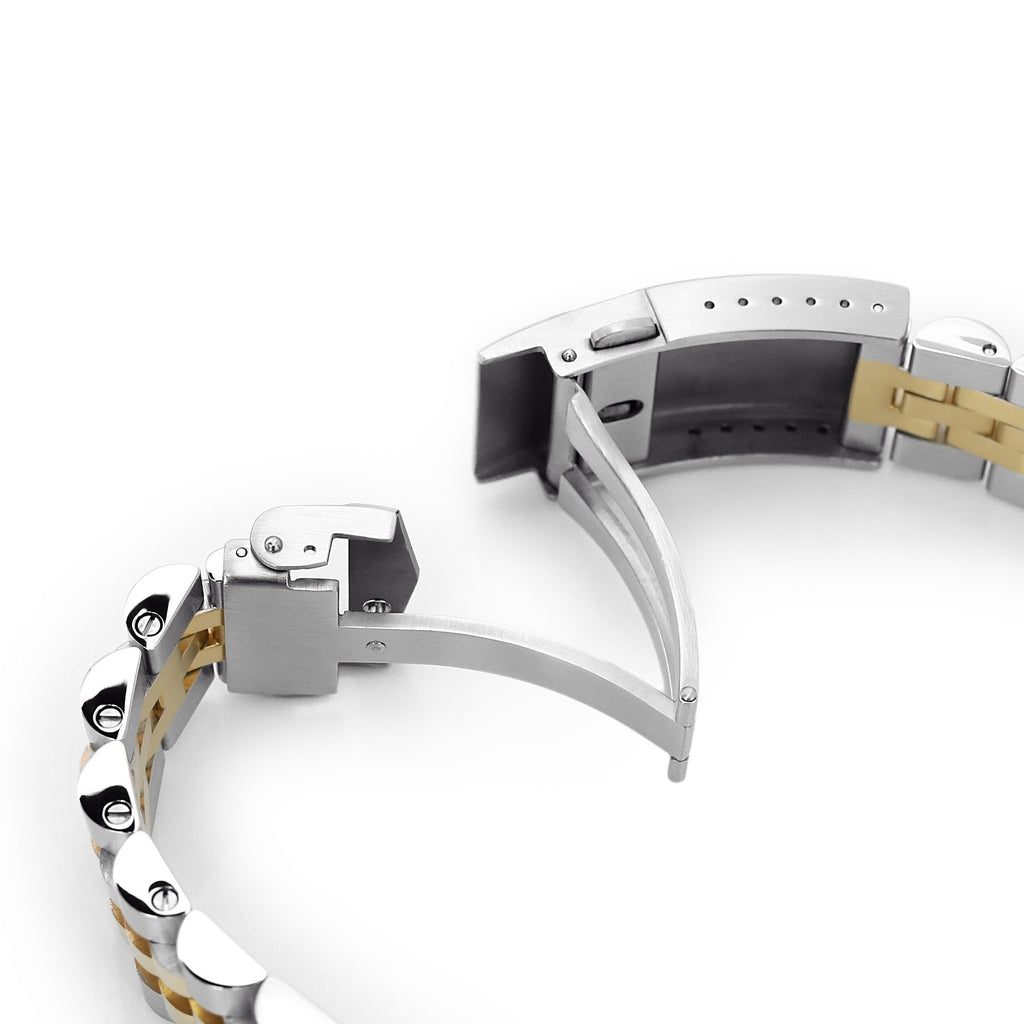 Angus-J Louis Watch Band for Seiko 5, Two Tone IP Gold V-Clasp
